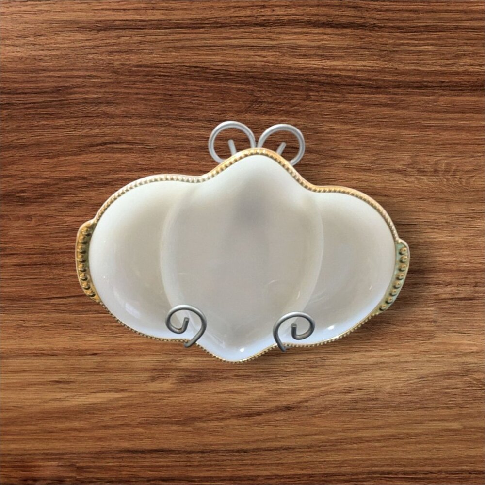 Fire-King Milk Glass Relish Dish Gold Hobnail Trim Dividers Vintage Serving Dish